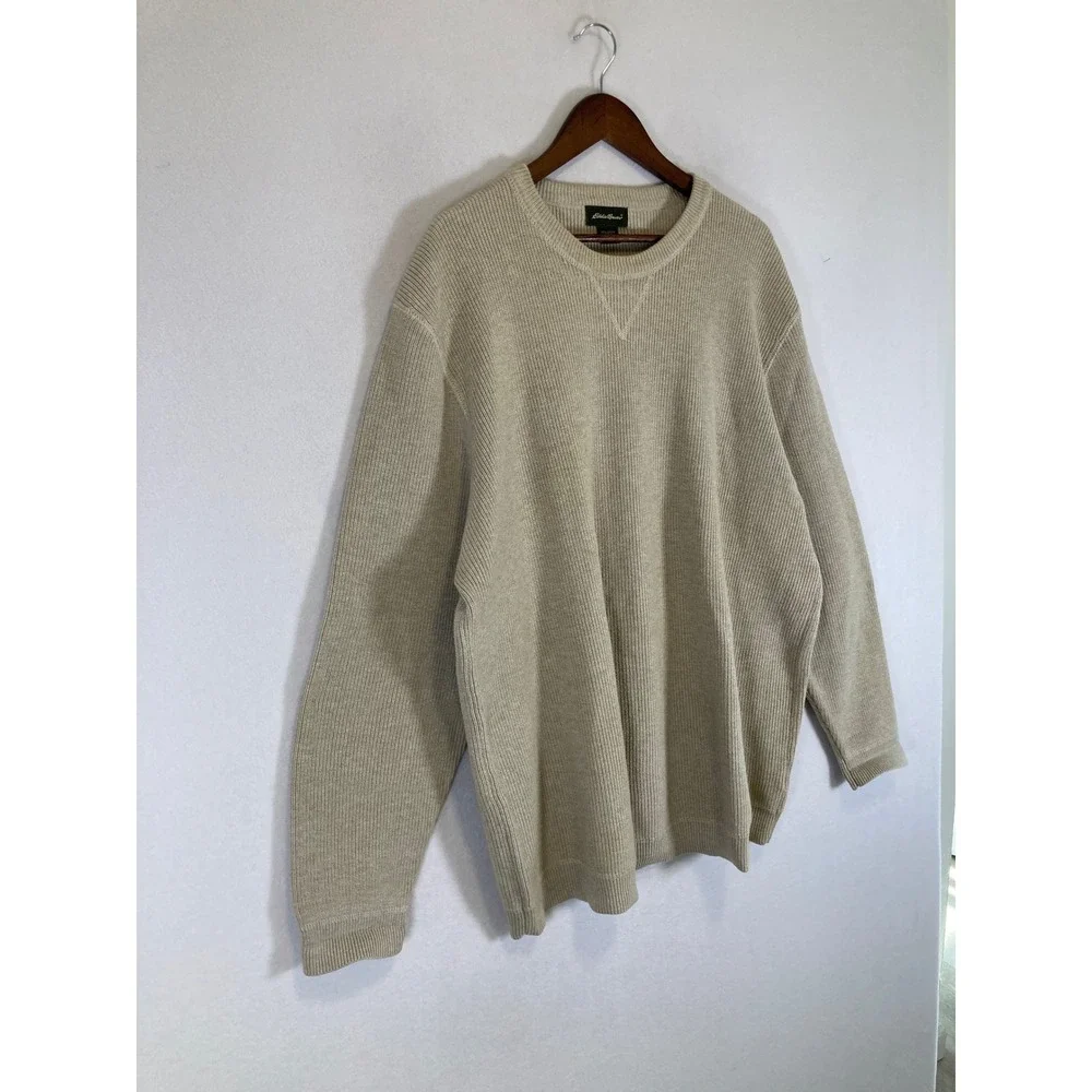 Coastal Grandpa Eddie Bauer Mens XXL Beige Ribbed Cotton Crew Neck Sweater‎